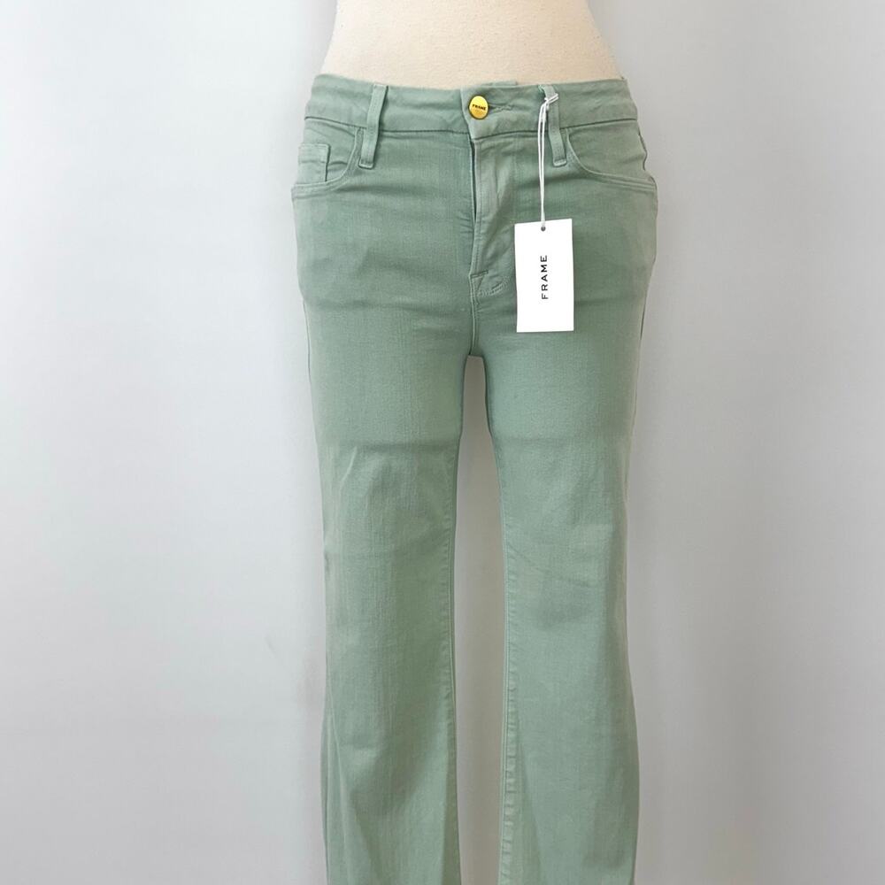 Frame Le Crop Mini Boot Mid-Rise Denim Jeans Pants in Aloe Light Green 26 NWT - Picture 3 of 11
